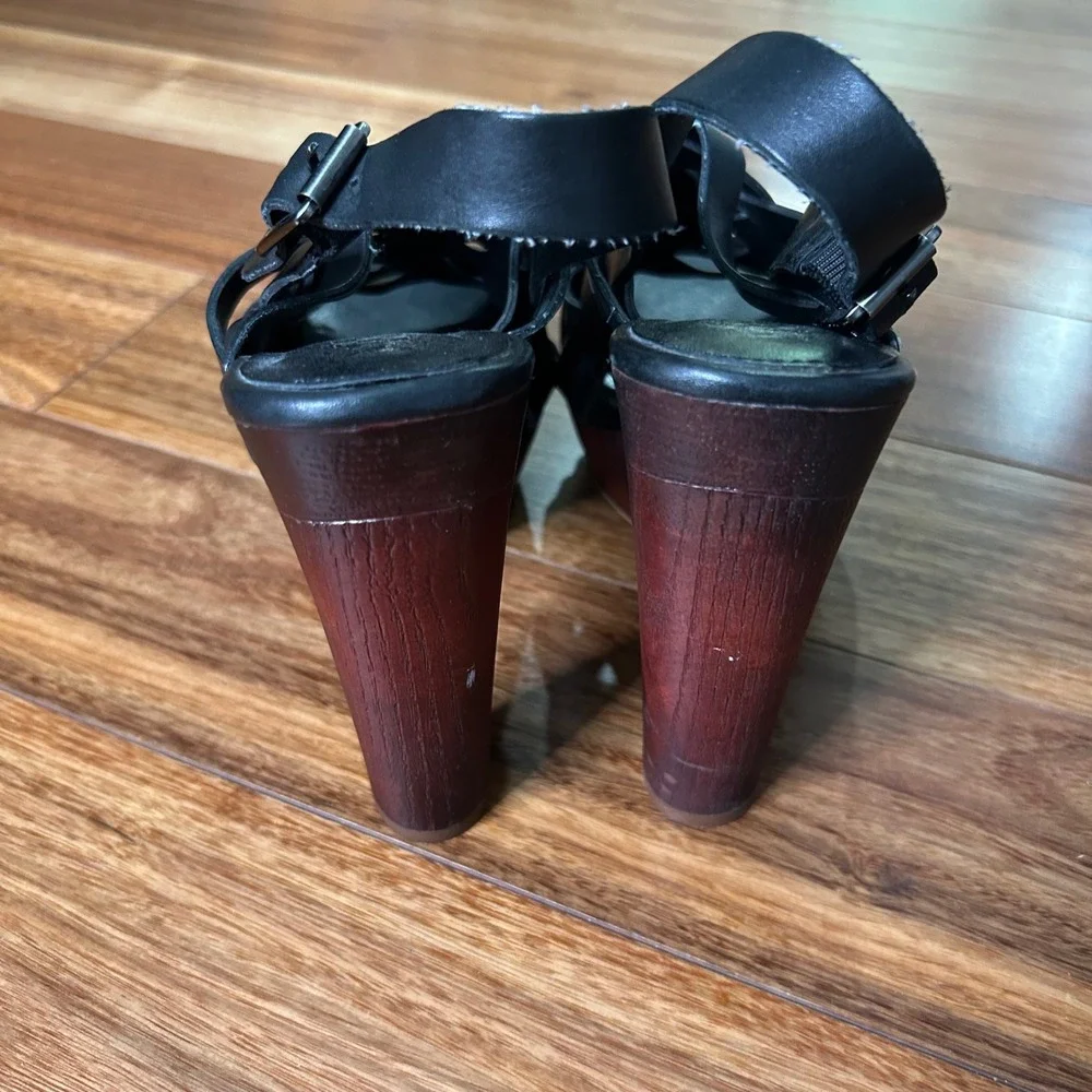 Vince Camuto Black Leather Woven Platform Block Heel Slingback Sandals 8.5M